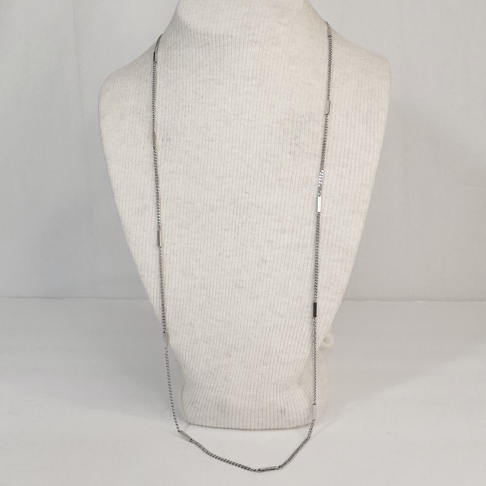 Avon Silver Tone Opera Necklace Bar Link Station Chain Dainty Minimalist